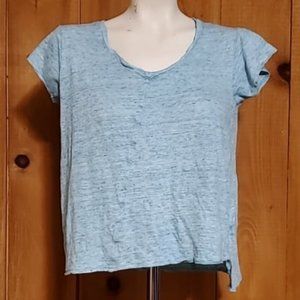 TAHARI Light Blue 100% Linen Short Sleeve Hi Low S